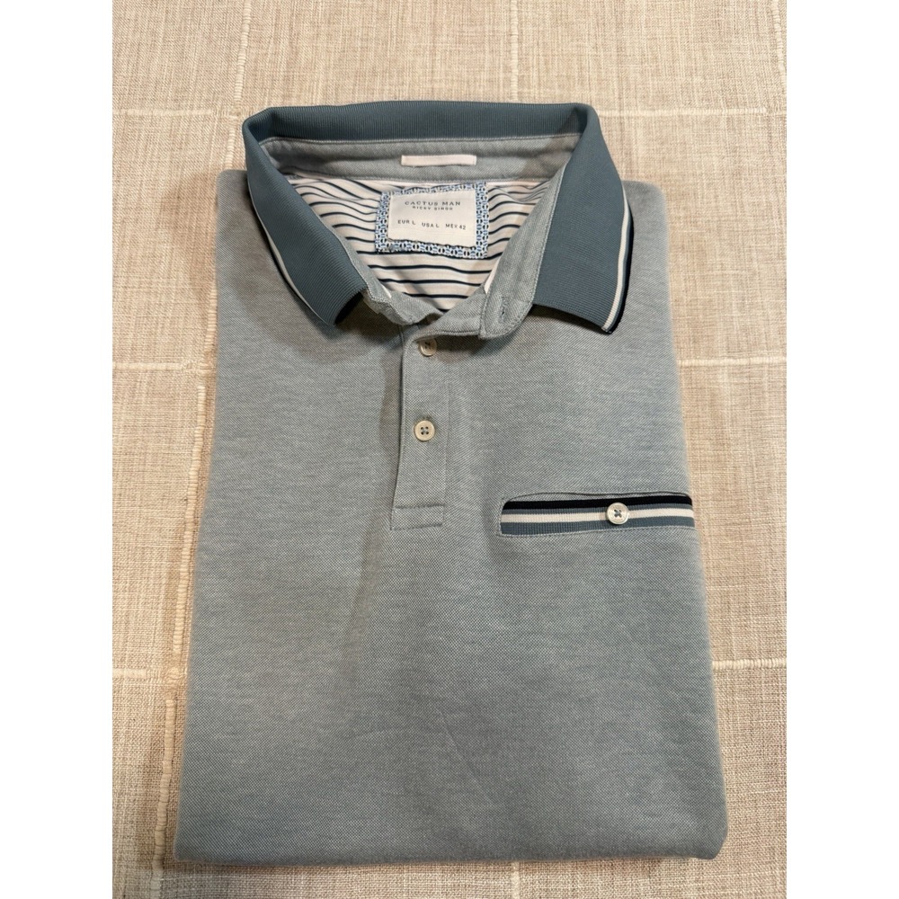 Cactus Man Ricky Singh Polo Shirt Men Large 42 Blue Short Sleeve Pocket Golf
